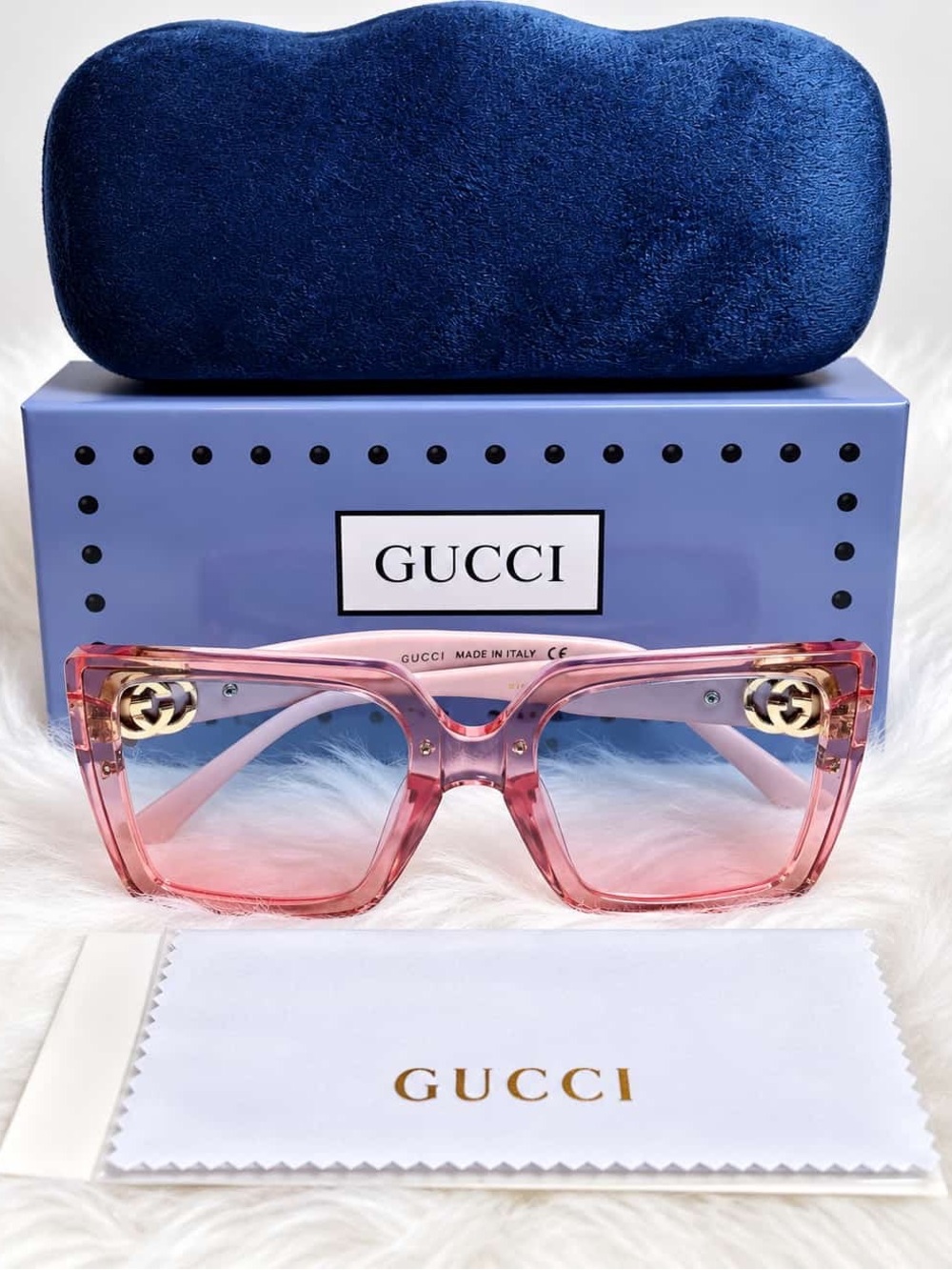 Gucci Pink Transparent Square Gradient Sunglasses